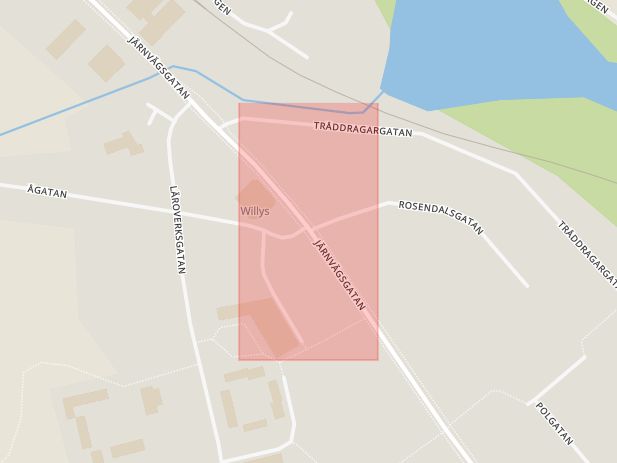Karta som med röd fyrkant ramar in Järnvägsgatan, Rosendalsgatan, Gnosjö, Jönköpings län
