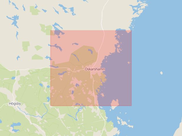 Karta som med röd fyrkant ramar in Oskarshamn, Mönsterås, Kalmar län