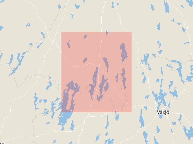 Karta som med röd fyrkant ramar in Eksjö, Östra Storgatan, Jönköping, Värnamo Kommun, Jönköpings län