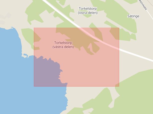 Karta som med röd fyrkant ramar in Torkelstorp, Kungsbacka, Hallands län