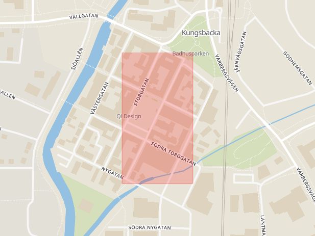 Karta som med röd fyrkant ramar in Kungsbacka, Kyrkogatan, Hallands län