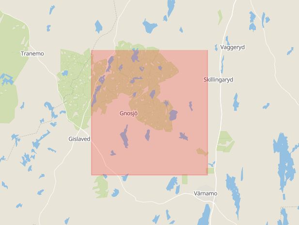 Karta som med röd fyrkant ramar in Gnosjö, Jönköpings län