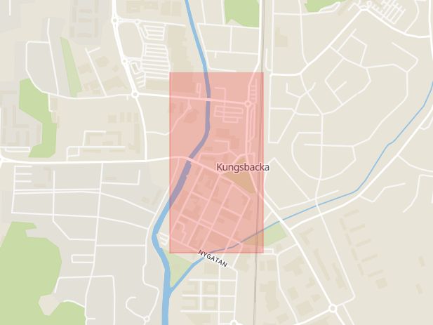 Karta som med röd fyrkant ramar in Kungsbacka, Storgatan, Hallands län