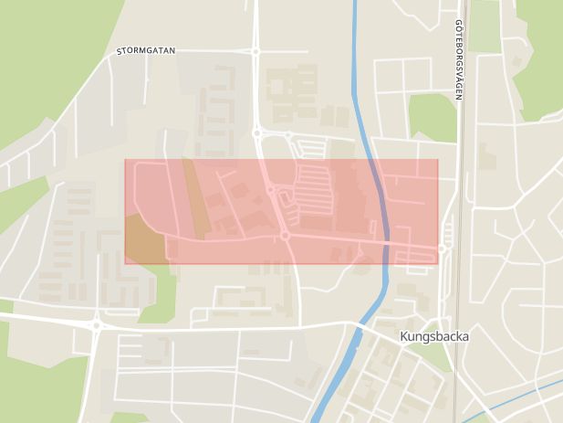 Karta som med röd fyrkant ramar in Borgmästaregatan, Kungsbacka, Hallands län