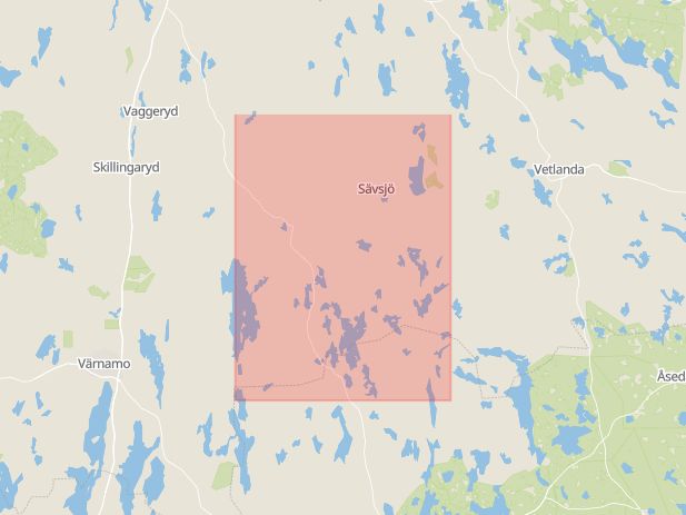 Karta som med röd fyrkant ramar in Sävsjö Kommun, Jönköpings län