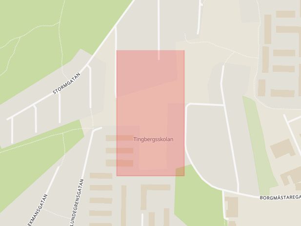 Karta som med röd fyrkant ramar in Tingbergsskolan, Kungsbacka, Hallands län