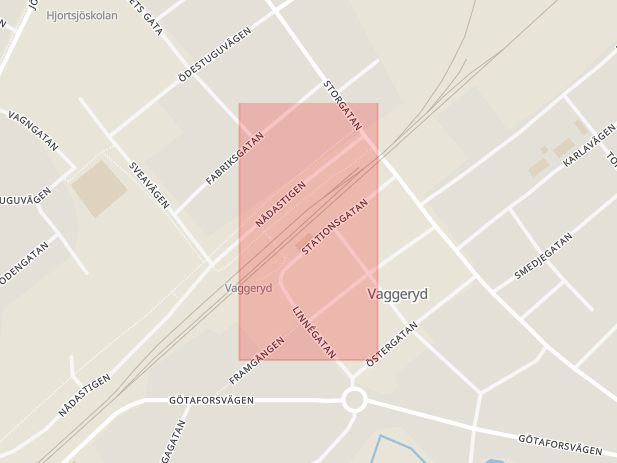 Karta som med röd fyrkant ramar in Vaggeryds Kommun, Vaggeryd, Jönköpings län