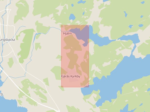 Karta som med röd fyrkant ramar in Kungsbacka, Rossaredsvägen, Halmstad, Fabriksgatan, Getinge, Hallands län
