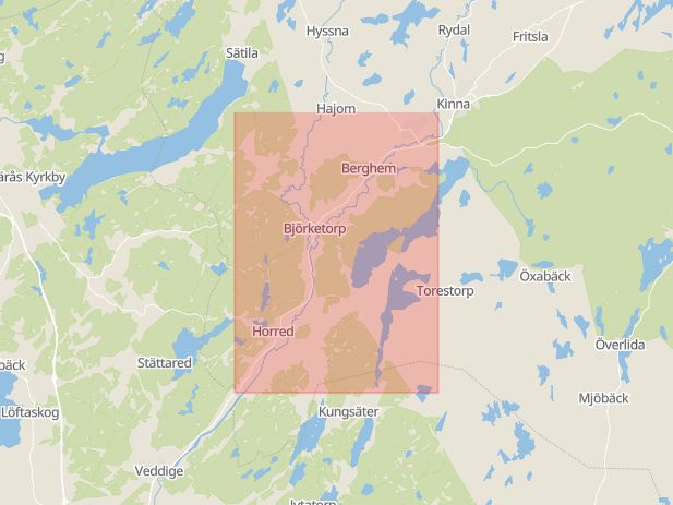 Karta som med röd fyrkant ramar in Varbergsvägen, Mark