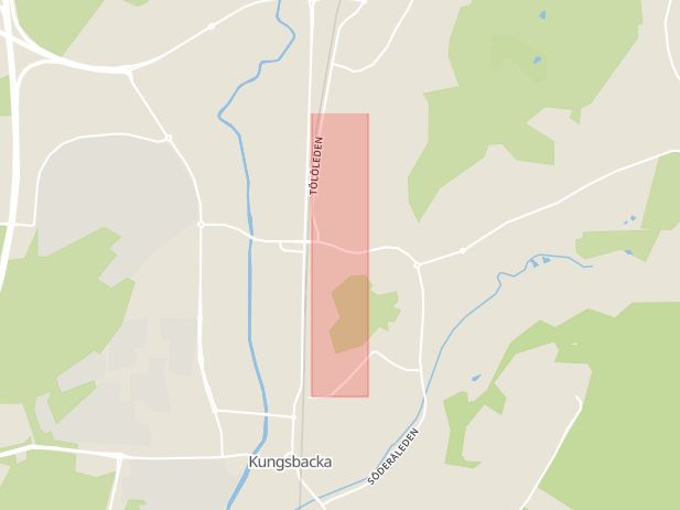 Karta som med röd fyrkant ramar in Kungsbacka, Gamla Göteborgsvägen, Hallands län