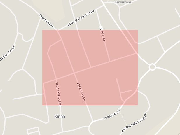 Karta som med röd fyrkant ramar in Prästgatan, Mark, Västra Götalands län