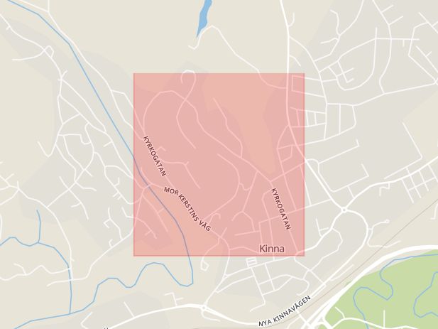 Karta som med röd fyrkant ramar in Kinna, Kyrkogatan, Mark, Västra Götalands län