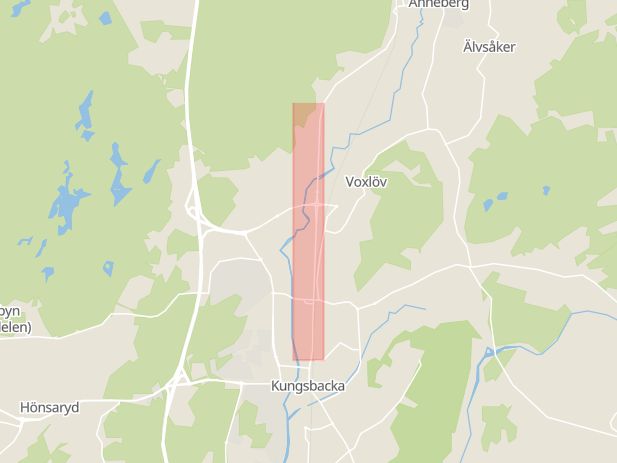 Karta som med röd fyrkant ramar in Göteborgsvägen, Kungsbacka, Hallands län