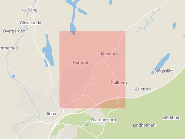 Karta som med röd fyrkant ramar in Fritslavägen, Kinnahult, Mark, Västra Götalands län