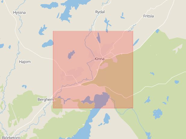 Karta som med röd fyrkant ramar in Kinna, Svenljunga, Västra Götalands län