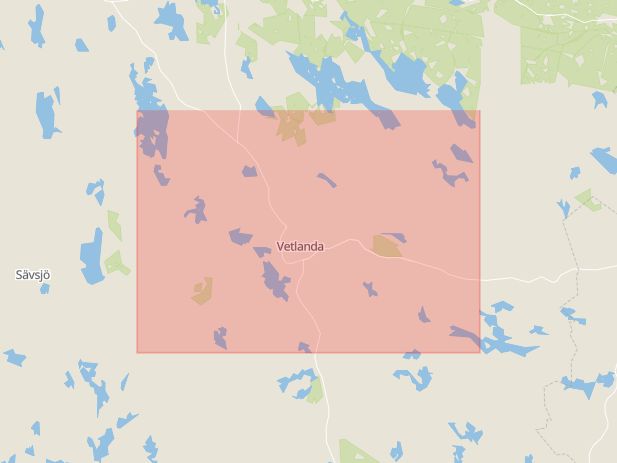 Karta som med röd fyrkant ramar in Vetlanda, Eksjö, Jönköpings län