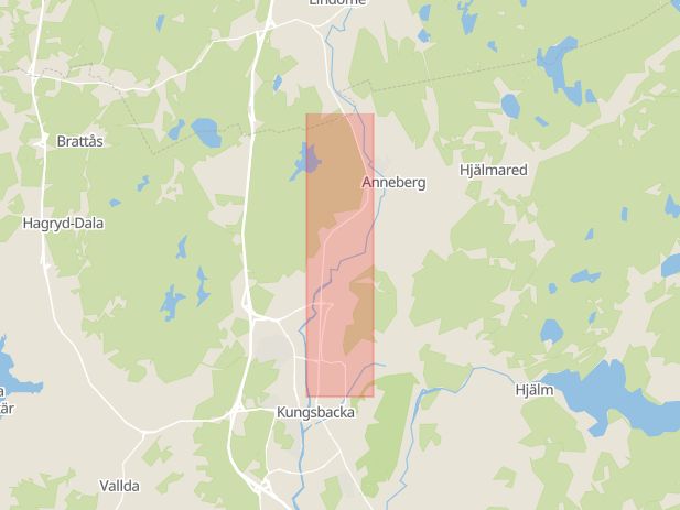 Karta som med röd fyrkant ramar in Göteborgsvägen, Kungsbacka, Västra Götalands län