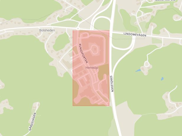 Karta som med röd fyrkant ramar in Kungsbacka, Norra Torggatan, Varberg, Tofta, Bolshedens Industriväg, Hallands län