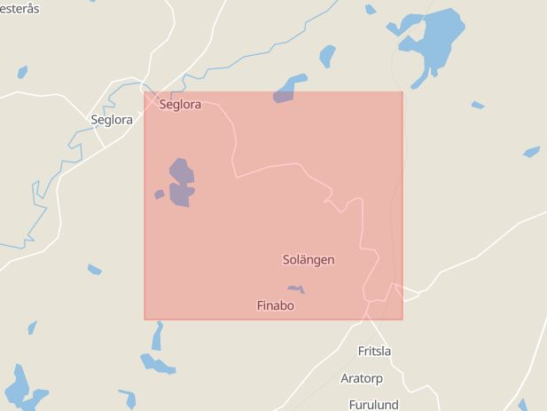 Karta som med röd fyrkant ramar in Segloravägen, Seglora, Hyssna, Borås, Västra Götalands län