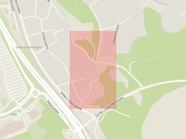 Karta som med röd fyrkant ramar in Kyrkgatan, Mölndal, Västra Götalands län