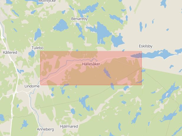 Karta som med röd fyrkant ramar in Hällesåkersvägen, Lindome, Mölndal, Västra Götalands län