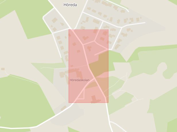 Karta som med röd fyrkant ramar in Höreda, Eksjö, Jönköpings län
