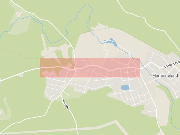 Karta som med röd fyrkant ramar in Mariannelund, Västra Storgatan, Eksjö, Jönköpings län