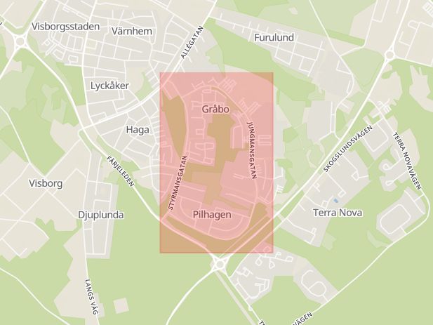 Karta som med röd fyrkant ramar in Jungmansgatan, Gotlands län