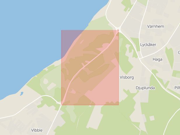 Karta som med röd fyrkant ramar in Toftavägen, Visby, Gotland, Gotlands län