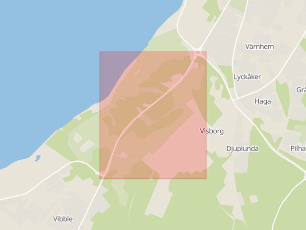 Karta som med röd fyrkant ramar in Toftavägen, Gotlands län