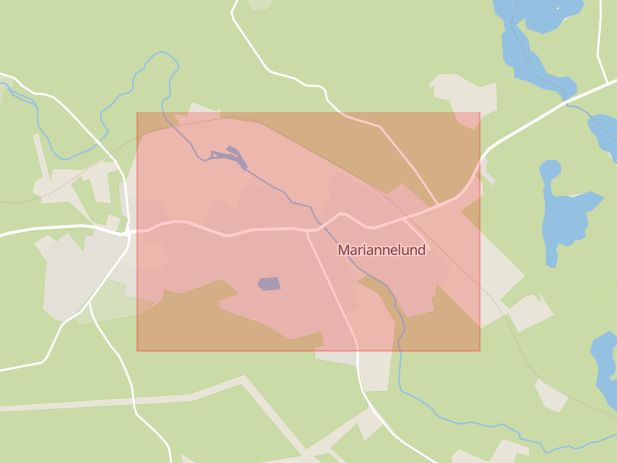 Karta som med röd fyrkant ramar in Mariannelund, Vimmerby, Jönköpings län