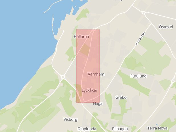 Karta som med röd fyrkant ramar in Stenkumlaväg, Gotland, Gotlands län