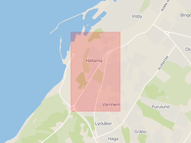 Karta som med röd fyrkant ramar in Söderväg, Gotlands län