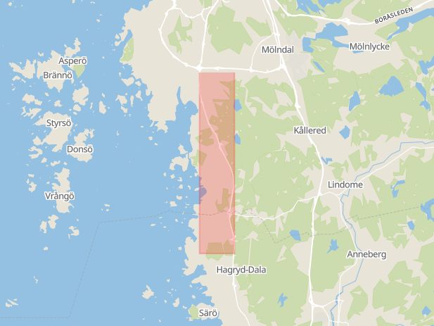 Karta som med röd fyrkant ramar in Säröleden, Göteborg, Västra Götalands län