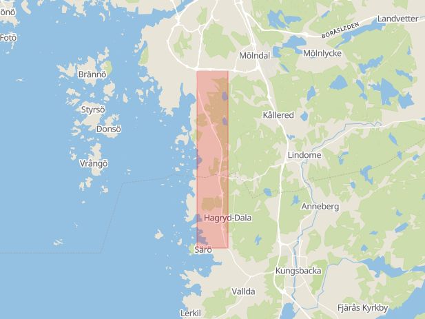 Karta som med röd fyrkant ramar in Säröleden, Hovås, Göteborg, Västra Götalands län