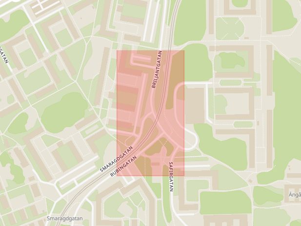 Karta som med röd fyrkant ramar in Briljantgatan, Smaragdgatan, Kannebäck, Göteborg, Västra Götalands län