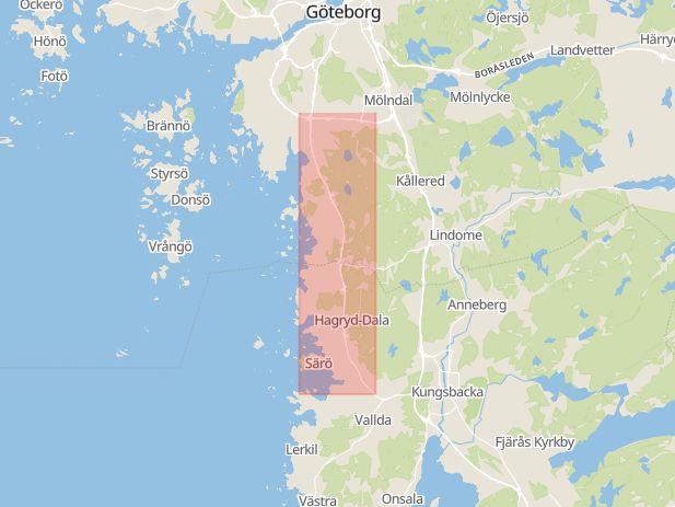 Karta som med röd fyrkant ramar in Askimsbadet, Säröleden, Göteborg