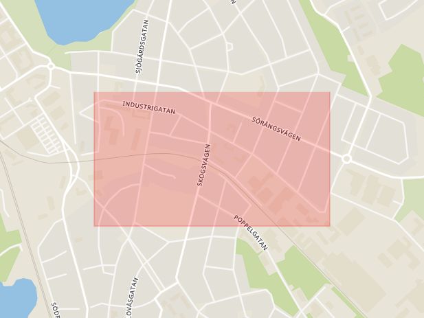 Karta som med röd fyrkant ramar in Industrigatan, Nässjö, Jönköpings län