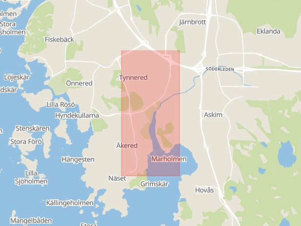 Karta som med röd fyrkant ramar in Göteborg, Kungstorget, Grönsakstorget, Borås, Skaraborgsvägen, Näsetvägen, Kyrkogatan, Västra götalands län, Västra Götalands län