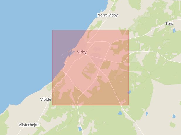 Karta som med röd fyrkant ramar in Visby, Pilhagen, Gotland, Gotlands län