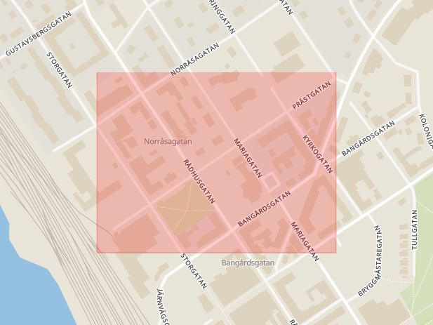 Karta som med röd fyrkant ramar in Prästgatan, Nässjö, Jönköpings län