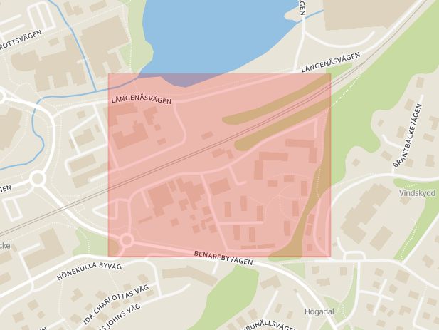 Karta som med röd fyrkant ramar in Stationsvägen, Härryda, Västra Götalands län