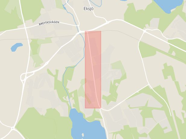 Karta som med röd fyrkant ramar in Vetlandavägen, Eksjö, Jönköpings län