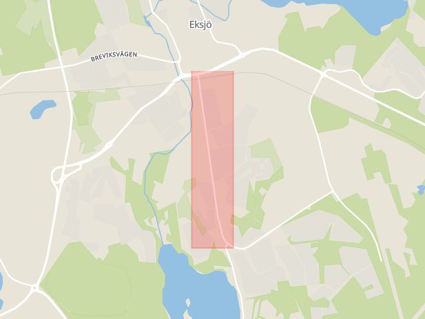Karta som med röd fyrkant ramar in Vetlandavägen, Eksjö, Jönköpings län