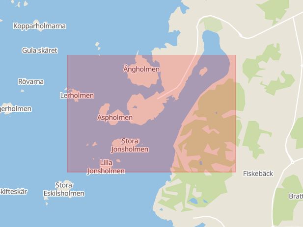 Karta som med röd fyrkant ramar in Saltholmen, Göteborg, Västra Götalands län