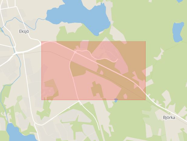 Karta som med röd fyrkant ramar in Hultvägen, Eksjö, Jönköpings län