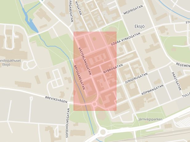 Karta som med röd fyrkant ramar in Eksjö, Spexhult, Nässjö Kommun, Nässjö, Jönköpings län