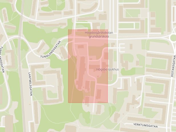 Karta som med röd fyrkant ramar in Göteborg, Högsbotorp, Axel Dahlströms Torg, Sahlgrenska Sjukhuset, Östra Sjukhuset, Drottningtorget, Västra götalands län, Västra Götalands län