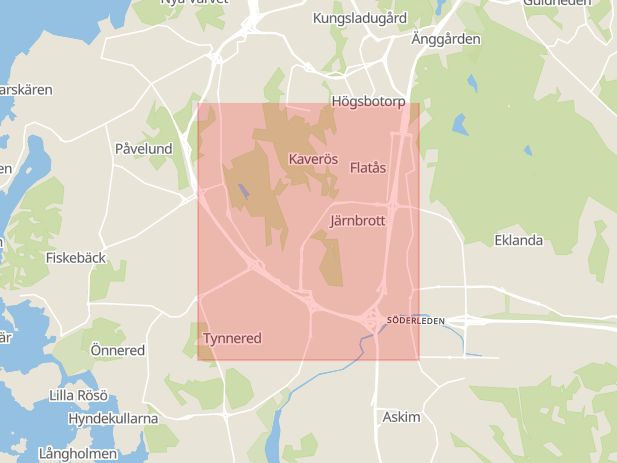 Karta som med röd fyrkant ramar in Kungsstensmotet, Västra Frölunda, Göteborg, Västra Götalands län