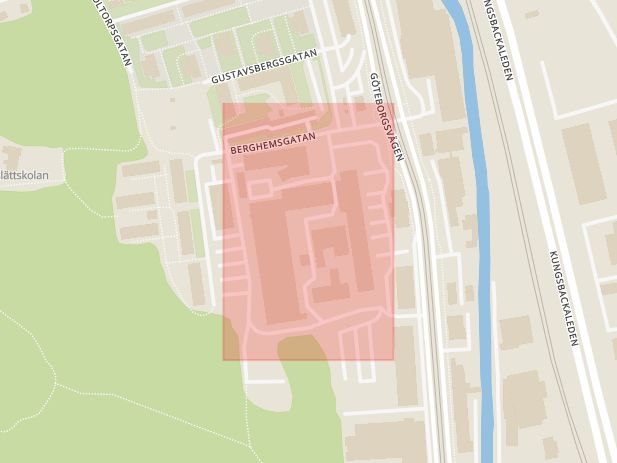 Karta som med röd fyrkant ramar in Krokslätts Fabriker, Göteborg, Västra Götalands län